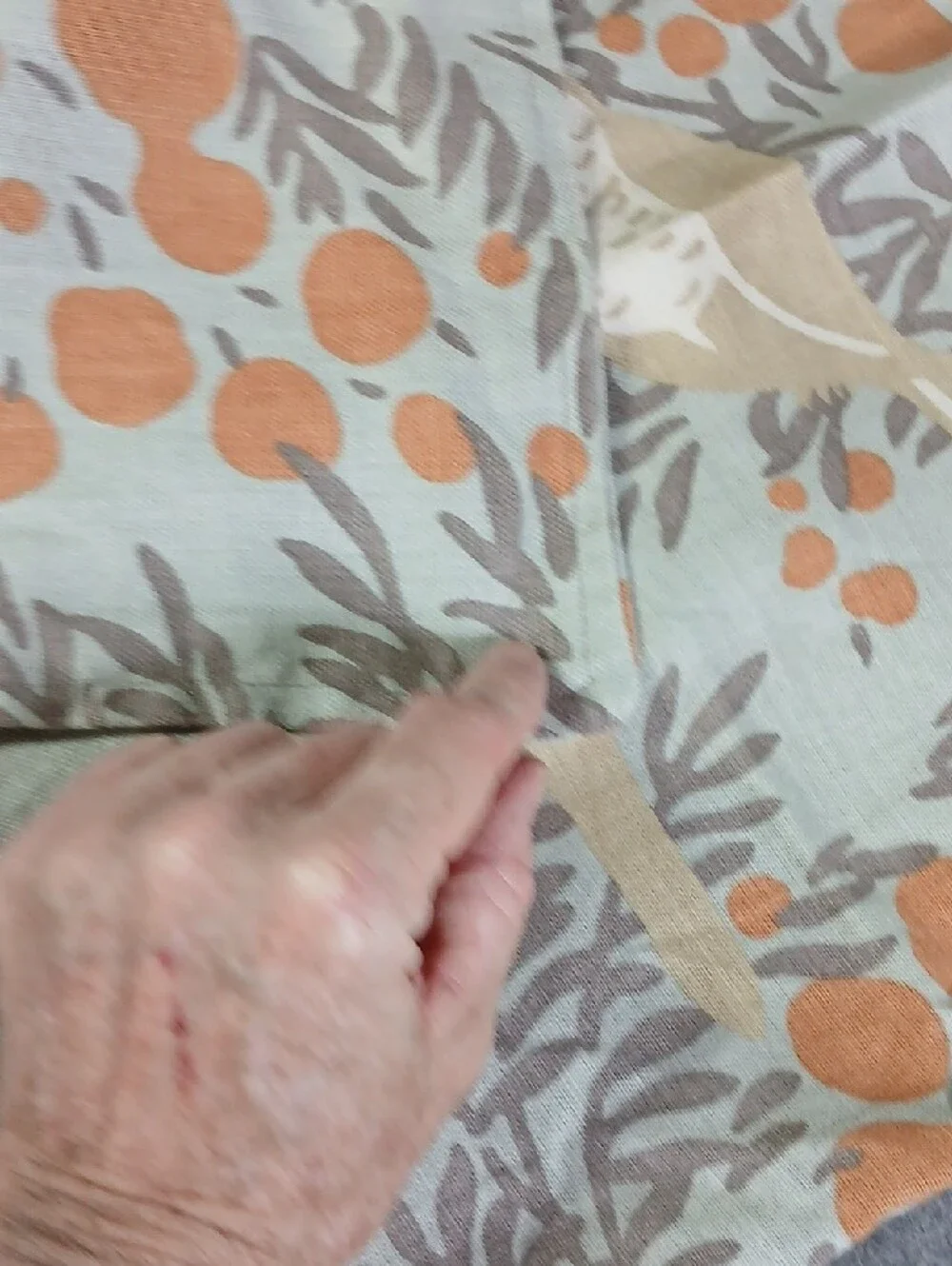 Pair of Linen Light gray Floral Lovebirds with Orange Accents